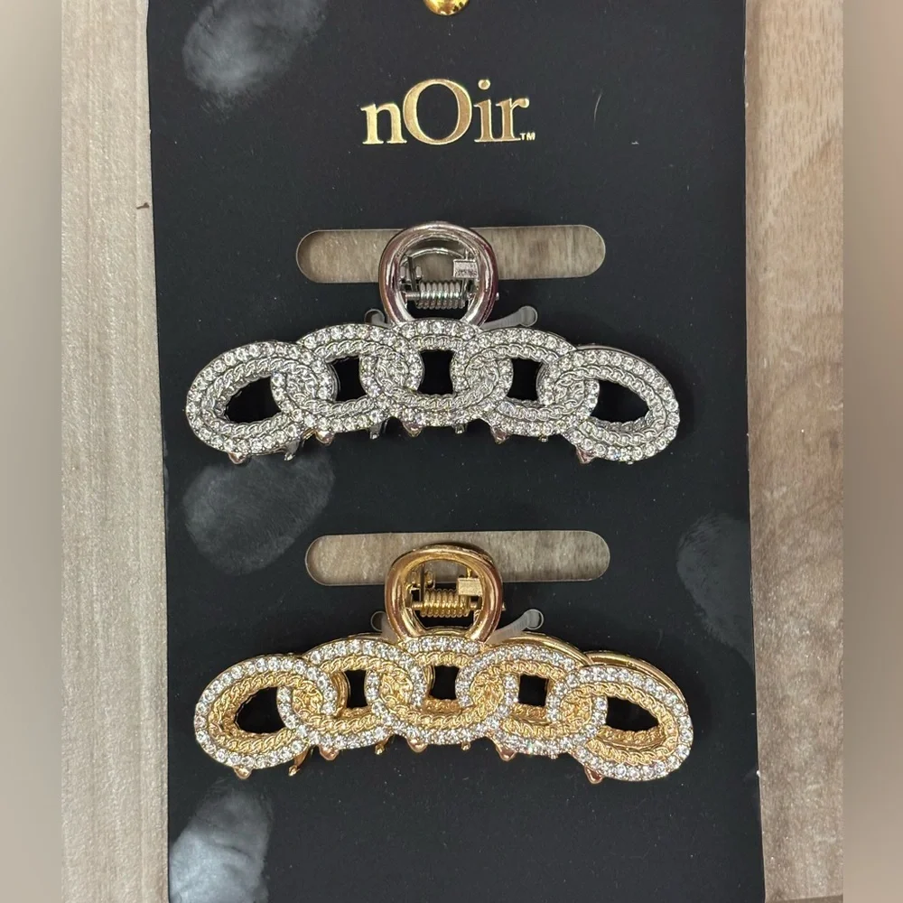 NWT Noir Rhinestone Silver & Gold Sparkly Hair Clips Set of 2